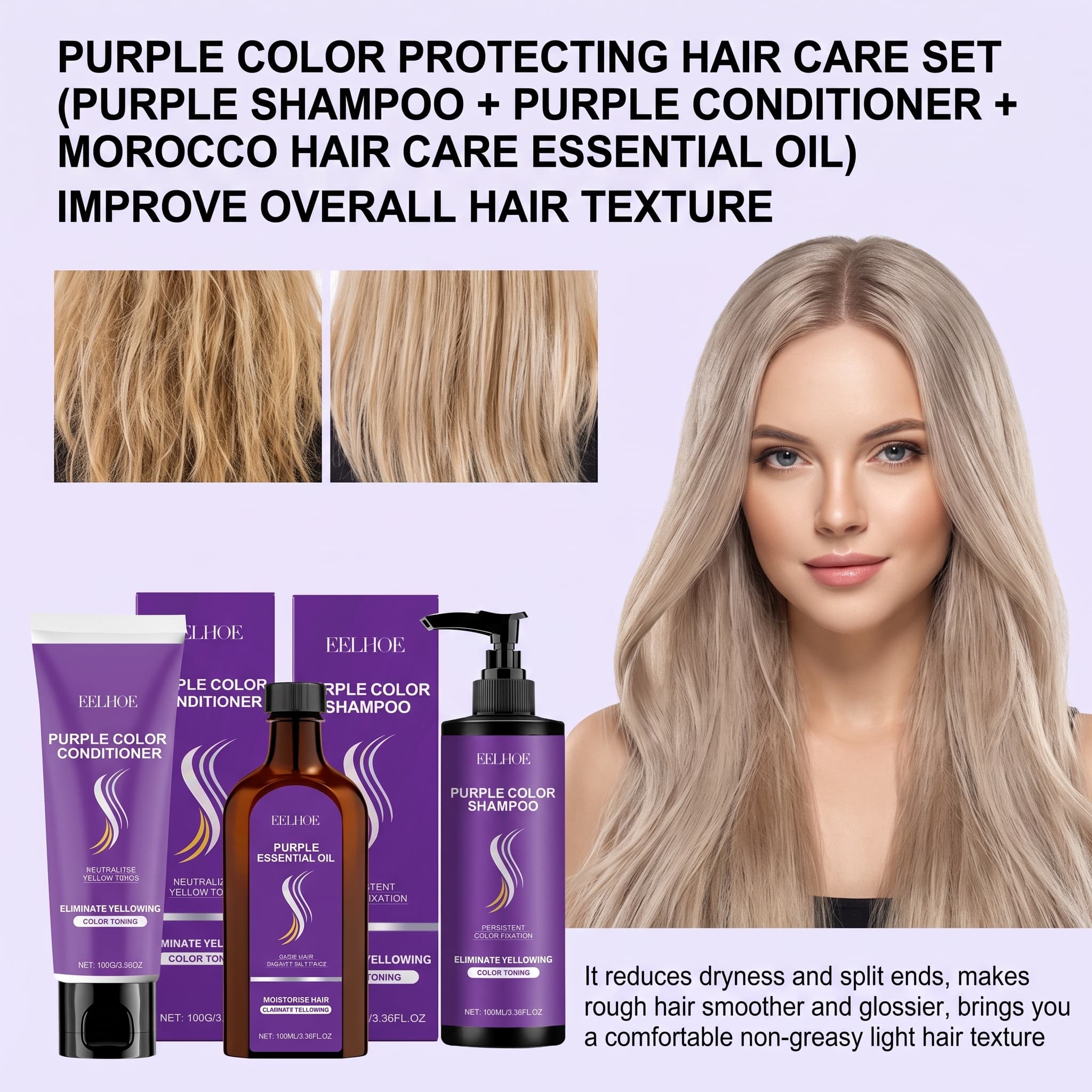 Hair Care Hair Serum - Set Shampoo Viola con Balsamo, Olio