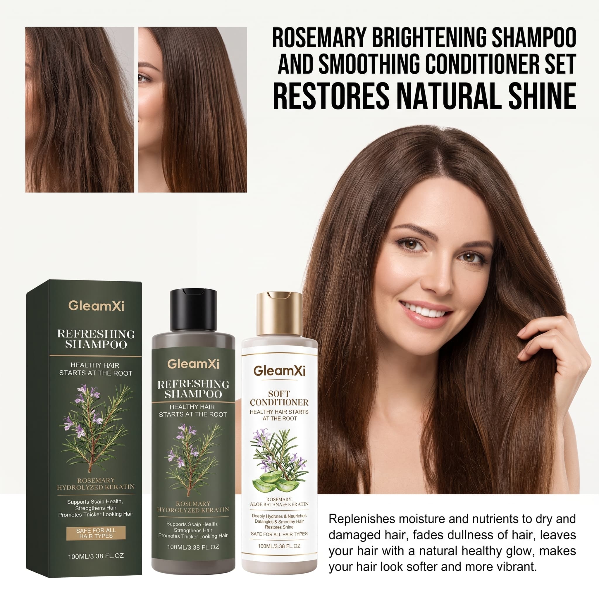 Hair Care Keratin Shampoo - Set Shampoo e Balsamo al Rosmarino,